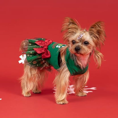 Fitwarm Just a Girl Who Loves Christmas Dog Tulle Dress, Funny Christmas Clothes for Small Dogs Girl, Holiday Pet Outfit, Red, White, Green, Yellow, XXS - Image 3