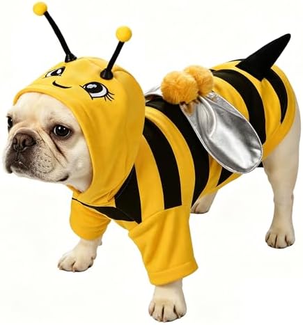 Relibeauty Dog Bee Costume, Cute Cat Bumblebee Outfit with Cap and Wings for Halloween Themed Party, Yellow, L by ReliBeauty