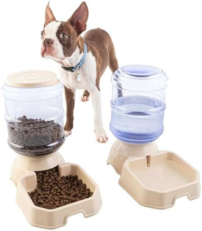 Automatic Cat Feeder and Water Dispenser - 2-Pack 3.8L/1G Dog Food and Water Bowl - Gravity Automatic Water Dispenser for Dogs and Cats by PETMAKER
