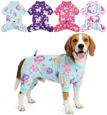 XPUDAC 4 Pack Dog Pajamas for Small Dogs, Cute Puppy Clothes with Drawstring Adjustable, Stretchy Soft Dogs Pjs Onesie Shed Defender Doggie Suit Pet Clothes Girl Outfit, XL by XPUDAC