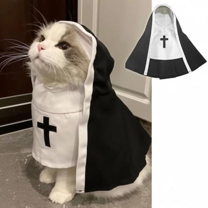 MANON ROSA Cat Halloween Costume, Funny Nun Dress for Cats & Small Dogs, L by MANONROSAPET