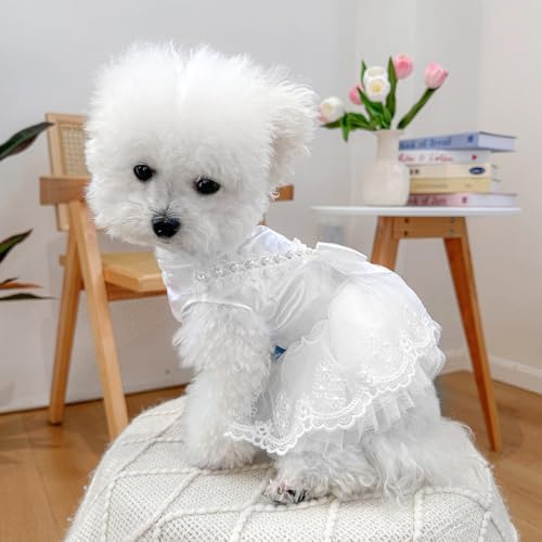 Fashion Sweet Puppy Dog Blingbling Princess Skirt Pet Dog Lace Cake Camisole Tutu Dress D-White XS - Image 6