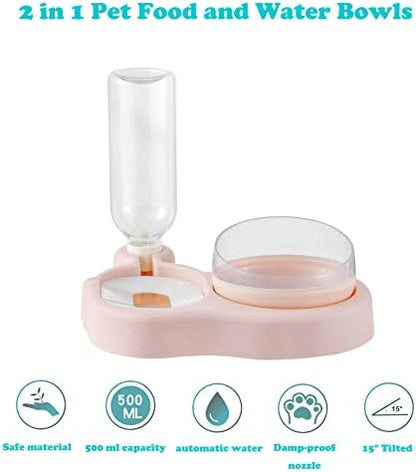 Love Dream 2-in-1 Dog Cat Bowls, 15°Tilted Cat Food and Water Bowl Set