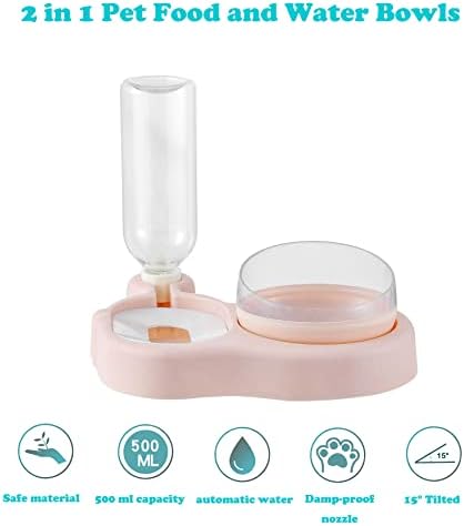 Love Dream 2-in-1 Dog Cat Bowls, 15°Tilted Cat Food and Water Bowl Set