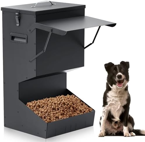 Willinglong 1 Pcs Automatic Dog Feeder with Lid 50 Lbs Capacity Outdoor Dog Feeder Hanging Self Feeding Pet Food Dispenser Pet Food Feeders for Large Dogs Large Breed