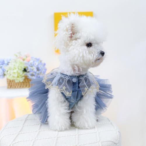 Fashion Sweet Puppy Dog Blingbling Princess Skirt Pet Dog Lace Cake Camisole Tutu Dress D-Navy S - Image 5