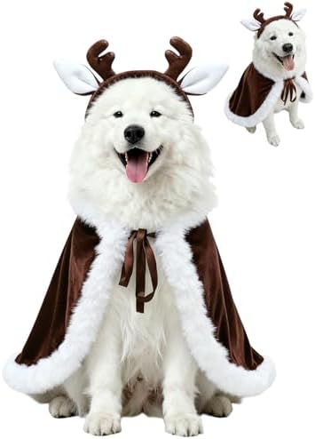 CuteBone Christmas Dog Costumes for Small, Medium, Large Dogs – Reindeer Pet Cosplay Outfits | Cute Puppy Costume for Holiday Party, Dress-Up, Photo Shoots GBZ06-4XL by CuteBone