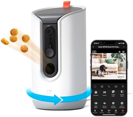 Geeni Pet Treat Dispenser Camera, 2K HD Wi-Fi Enabled, Auto-Follow, White