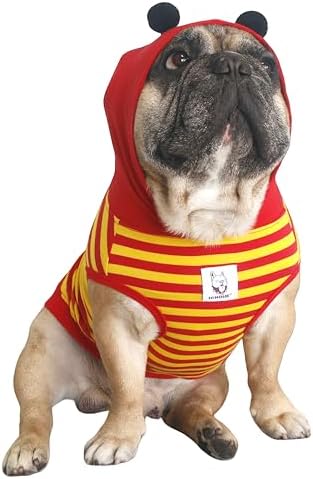 iChoue English Bulldog Halloween Costume Clothes Hoodie Outfit Bee Red, XXL by IAMAFRENCHIE
