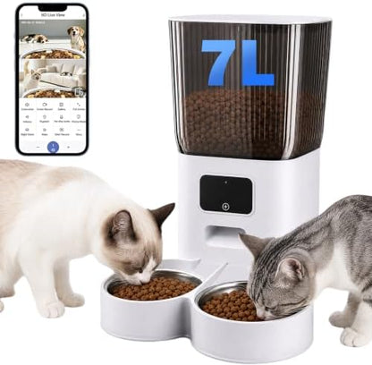 Automatic Cat Dual Bowls Feeder with Camera, 5G WiFi 7L Timed APP Control