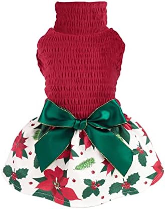 Fitwarm Christmas Poinsettia Flower Dog Turtleneck Dress, Holiday Clothes for Small Dogs Girl, Pet Festive Outfit, Red, White, Small by Fitwarm