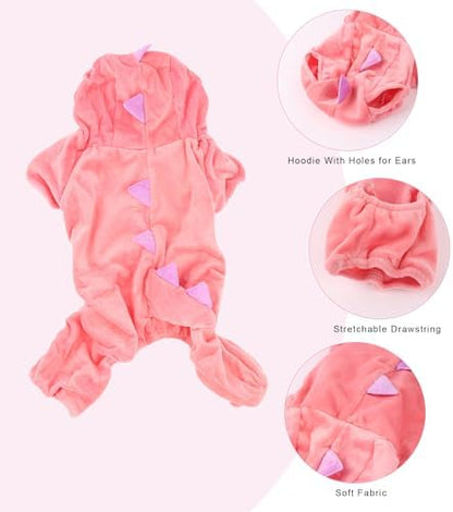 DELIFUR Dinosaur Dog Halloween Costume Pet Dino Hoodie for Small Dogs Cats (S, Pink) - Image 4