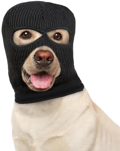 HOWWFALY Dog Halloween Christmas Costume Ear Muffs Noise Protection Knitted Dogs Ears Warm Hats Dog Robbers & Thieves Mask Funny Pet Cosplay for Medium Large Pets(Black Mask) by HOWWFALY