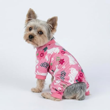 Fitwarm Floral Bunny Dog Pajamas, Cute Easter Outfit for Small Dogs Girl, Festive Pet Clothes, Pink, Red, White, XL - Image 3