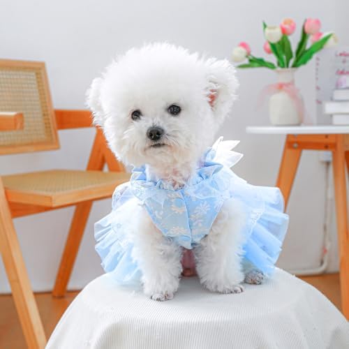 Fashion Sweet Puppy Dog Blingbling Princess Skirt Pet Dog Lace Cake Camisole Tutu Dress F-Blue XS - Image 5