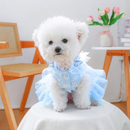 Fashion Sweet Puppy Dog Blingbling Princess Skirt Pet Dog Lace Cake Camisole Tutu Dress F-Blue XS - Image 5
