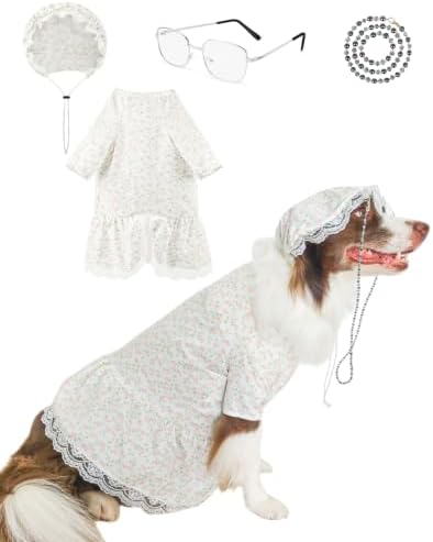 4P Funny Granny Wolf Dog Costume – Halloween Old Lady Costume for Dog for Medium and Large Dogs – Includes Floral Dress, Cap, Glasses & Eye – Classic Story-Themed Cosplay by VISTARAFT