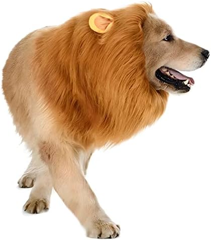 Dog Lion Mane Costume - Realistic Mane with Ears for Medium to Large Sized Dogs, Pet Halloween Costumes Birthday Party Cosplay Apparel by Kreyfer