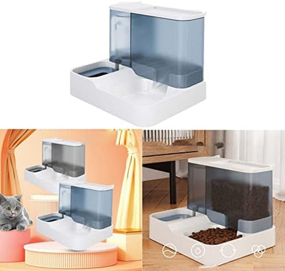 TITA-DONG All in One Automatic Cat Feeder and Water Dispenser Set, 2 in 1 Large Capacity Transparent Window Automatic Pet Feeder for Dog Cat (Blue)