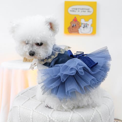 Fashion Sweet Puppy Dog Blingbling Princess Skirt Pet Dog Lace Cake Camisole Tutu Dress D-Navy S - Image 7