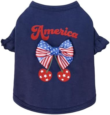 Fitwarm America Cherry Dog Shirt, Patriotic Clothes for Small Dogs Boy Girl, Lightweight 4th of July Pet Outfit, Red, White, Blue, Large by Fitwarm