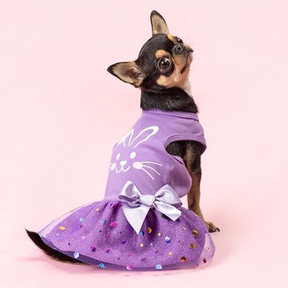 Fitwarm Easter Bunny Dog Dress, Holiday Dog Clothes for Small Dogs Girl, Pet Easter Outfit, Purple, White, XXS - Image 4