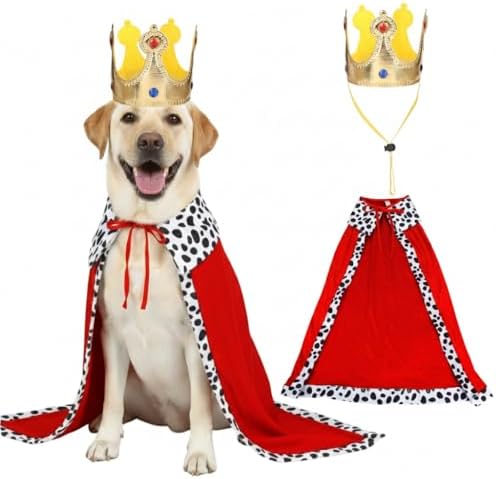 Dog King Costume, Dog Halloween Costume Funny Pet King Cloak and Crown Set, Pet Prince Costumes Cosplay for Halloween Christmas, Cape Prince Birthday Dress Outfit for Large Dogs Pets (Large) by Unknown