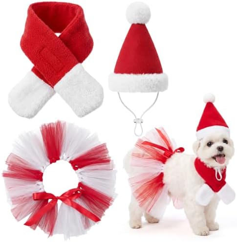 Huhumy 3 Pcs Dog Costume 4th Jul Christmas, Headband Tutu Bandana Pets by Huhumy