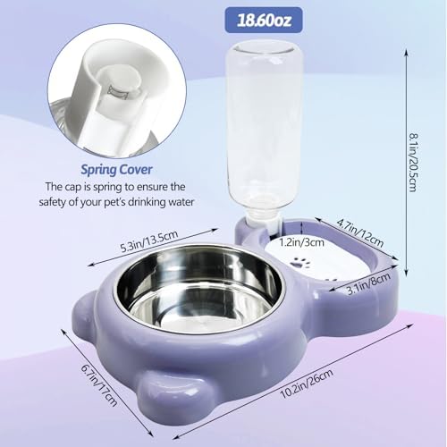 Tfwadmx Double Rabbit Bowls Cat Automatic Feeder with Gravity Water Bottle No Spill Detachable Dog Stainless Steel Bowl Set for Bunny Puppy Kitty Kitten Ferret Squirrel
