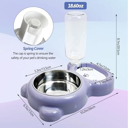 Tfwadmx Double Rabbit Bowls Cat Automatic Feeder with Gravity Water Bottle No Spill Detachable Dog Stainless Steel Bowl Set for Bunny Puppy Kitty Kitten Ferret Squirrel