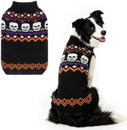 Mihachi Halloween Dog Sweater Turtleneck with Skull Pattern - Warm Knit Pullover for Small Medium Large Dogs with Leash Hole, Cozy Fall Winter Pet Clothes, Black XL by Mihachi