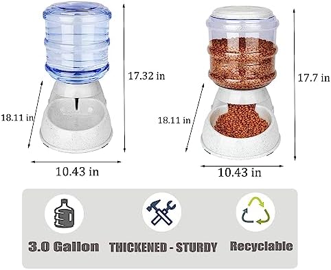 Old Tjikko Automatic Feeder and Water Dispenser in Set,Gravity Food Feeder and Waterer with Pet Food Mat,Large, 3 Gallonx 2, Gray (Water and Food Dispenser Set)