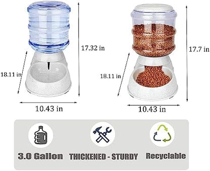 Old Tjikko Automatic Feeder and Water Dispenser in Set,Gravity Food Feeder and Waterer with Pet Food Mat,Large, 3 Gallonx 2, Gray (Water and Food Dispenser Set)