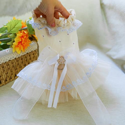 Fashion Sweet Puppy Dog Blingbling Princess Skirt Pet Dog Lace Cake Camisole Tutu Dress F-Champagne S - Image 5