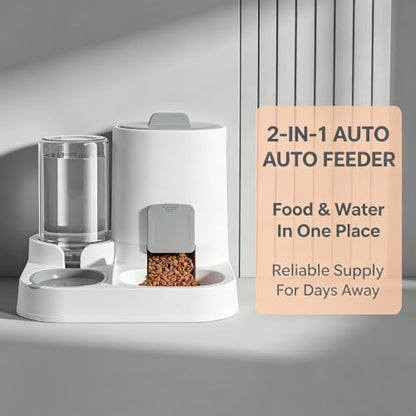 2-in-1 Automatic Pet Feeder, 1600ml Food Dispenser with 800ml Water Dispenser for Cats and Dogs, Travel at Home (Green)