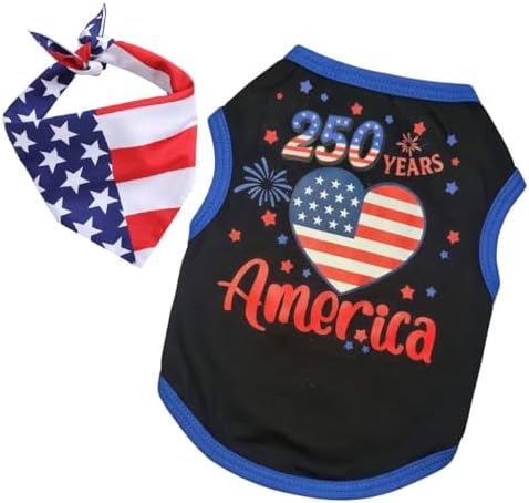 Small Dog America's 250th Anniversary 4th of July Outfit Shirt & Bandanas Pet Cat Clothes Black S by KireiSui