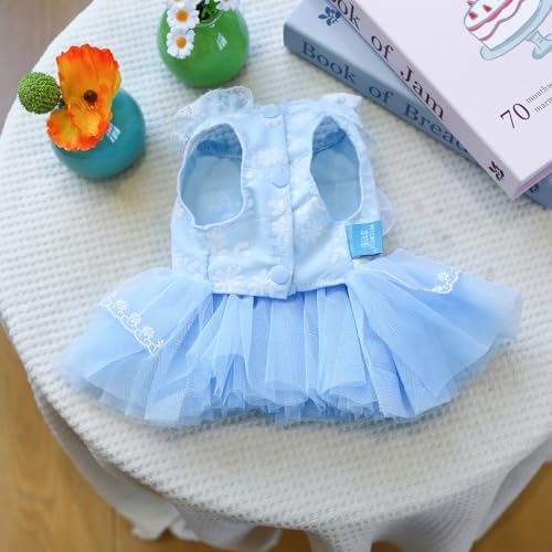 Fashion Sweet Puppy Dog Blingbling Princess Skirt Pet Dog Lace Cake Camisole Tutu Dress F-Blue S - Image 4
