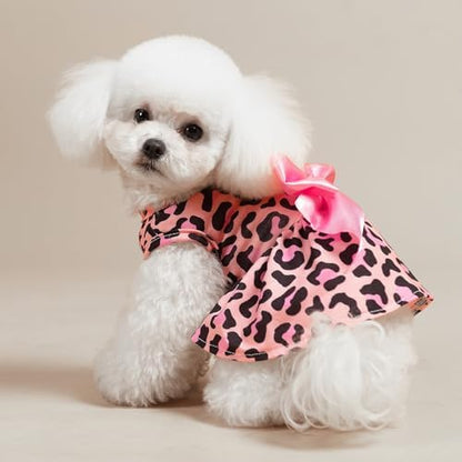 PUPTECK Fashionable Dog Dress with Bow Puppy Clothes, Pink Leopard Print M - Image 6