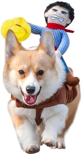 DELIFUR Dog Halloween Costume Funny Dog Cowboy Riding Costume Pet Costume Cat Suit Cowboy Rider Style for Small Medium Large Dogs (Cowboy, X-Small) by DELIFUR