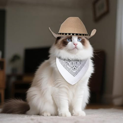 choyaxo Halloween Costumes for Dogs Cat Pet Cowboy Costume Cowboy Hat with Bandana Set for Halloween, Christmas, Holiday, Party, Cosplay (Khaki, Medium) - Image 5