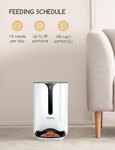 Faroro 7L/30 Cups Automatic Cat Feeder, Cat Food Dispenser with Portion Control, 1-5 Meals Per Day, Dual Power Supply, 10s Voice Recording for Cats and Small Dogs
