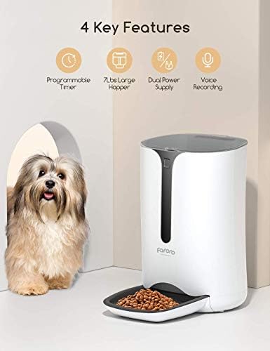 Faroro 7L/30 Cups Automatic Cat Feeder, Cat Food Dispenser with Portion Control, 1-5 Meals Per Day, Dual Power Supply, 10s Voice Recording for Cats and Small Dogs