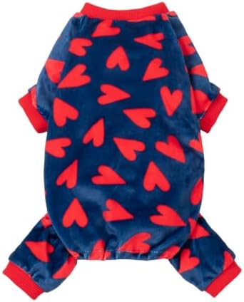 Fitwarm Valentines Day Sweet Hearts Dog Pajamas, Dog Winter Clothes for Small Dogs Girl Boy, Lightweight Velvet Pet Jumpsuit, Cat Onesie, Dark Blue, Red, XL by Fitwarm
