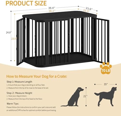 Hzuaneri 39.4 in L Dog Crate Furniture, Wooden Dog Kennel Indoor Dogs Cage