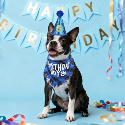 SCENEREAL Dog Birthday Party Supplies, Dog Birthday Bandana Hat Bow Tie Collar Set with Birthday Numbers, Pet Birthday Scarf Accessories Outfit Decorations for Boy Girl Medium Large Dogs - Image 2