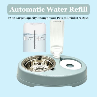 Double Dog Bowls, Cat Food & Water Bowl Set with Water Dispenser