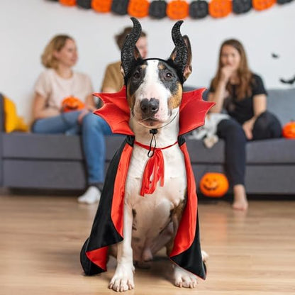 2 Pcs Dog Halloween Costume Set Cat Witch Vampire Cape Devil Horns Hat Holiday Clothes for Cat Puppy Halloween Party Pet Outfits (Red) XL - Image 5