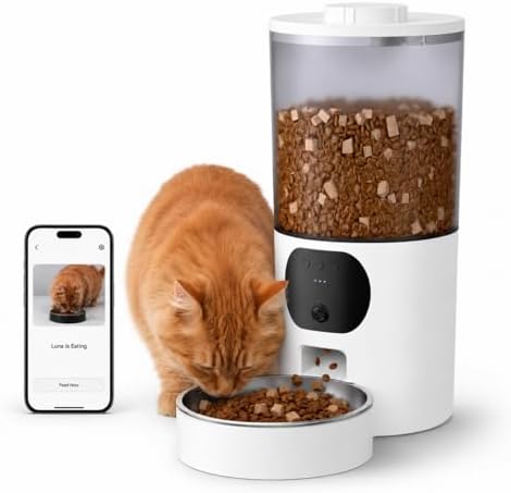 Automatic Cat Feeder with 2K Camera, Smart Pet Feeder with App Control for Cats & Small Dogs, 2-Way Audio & Motion Alerts, 5L WiFi Automatic Dog Feeder with Night Vision
