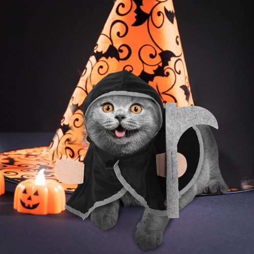 BESPORTBLE Halloween Pet Hooded Cloak Costume, Pet Cosplay Cloak Black Grim Reaper Costume for Small Cats Dogs Halloween Cosplay Apparel Accessories - Image 6