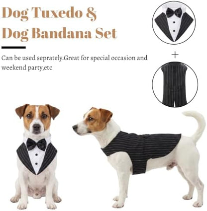 Dog Tuxedo,Dog Suit and Bandana Set,Striped Dog Costume with D-Ring - Image 2